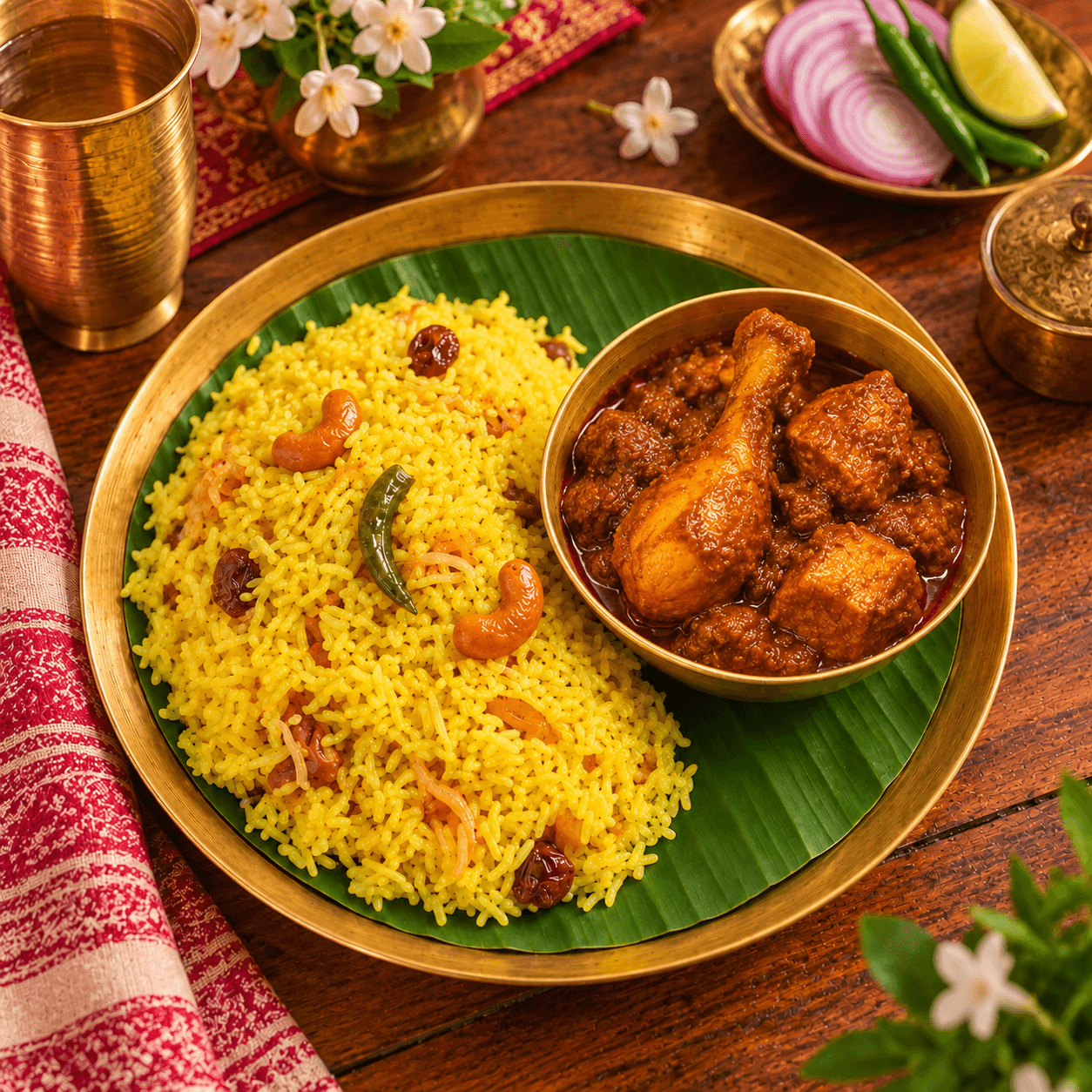 Chicken Kosha with Gobindobhog Basanti Pulao